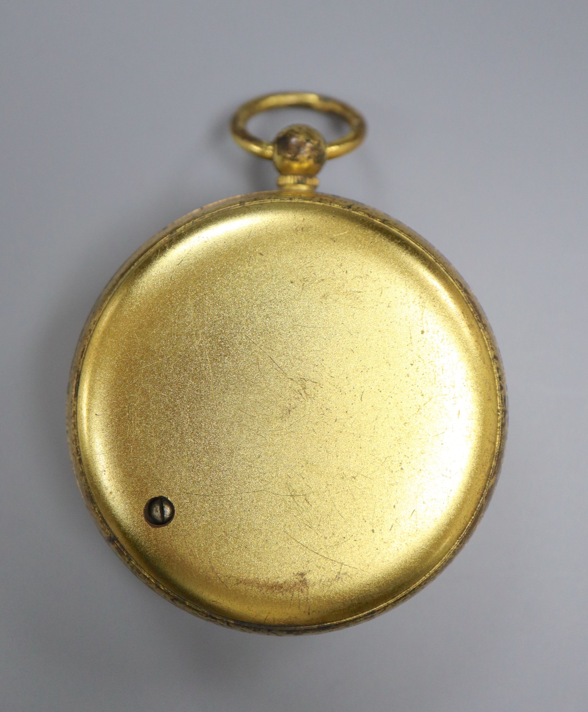 A late 19th century gilt brass compensated barometer, combined thermometer and compass, by Tucker of Bristol and Clifton, 42mm.